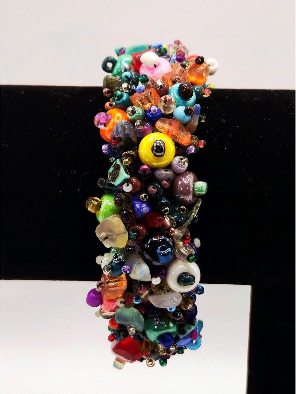 Chunky Glass Kandi Cuff Bracelet UV Blacklight Reactive Glow Rave Festival